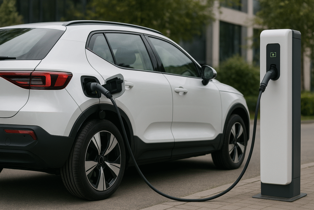 Voiture électrique moderne en ville - MonAutoElec 2025